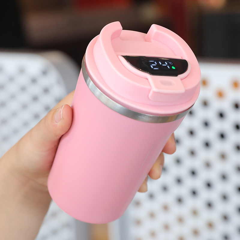 Ceșcă de cafea cu pereți dubli în vid, afișaj al temperaturii, termos portabil, rezistentă la cădere, interior din oțel inoxidabil 304, exterior din oțel inoxidabil 201