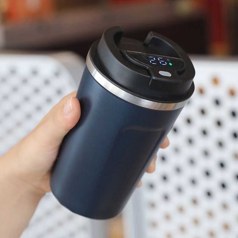 Ceșcă de cafea cu pereți dubli în vid, afișaj al temperaturii, termos portabil, rezistentă la cădere, interior din oțel inoxidabil 304, exterior din oțel inoxidabil 201