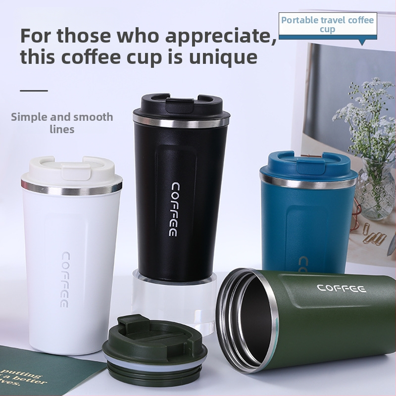 Cească de cafea minimalistă din oțel inoxidabil 304, a doua generație, capac basculant pentru băut direct, izolație cu pereți dubli
