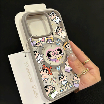 Maska za iPhone s zaštitom od pada, karikatura dizajn s magnetskim cvijećem i psićem, kožni dojam, tvrdo akrilno kućište