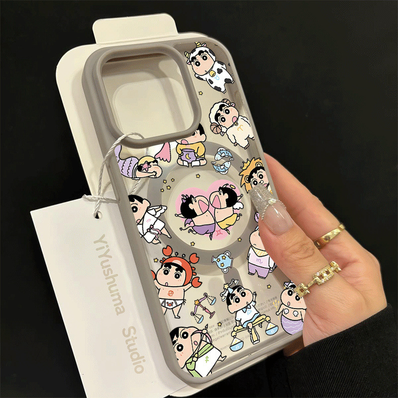 Maska za iPhone s zaštitom od pada, karikatura dizajn s magnetskim cvijećem i psićem, kožni dojam, tvrdo akrilno kućište