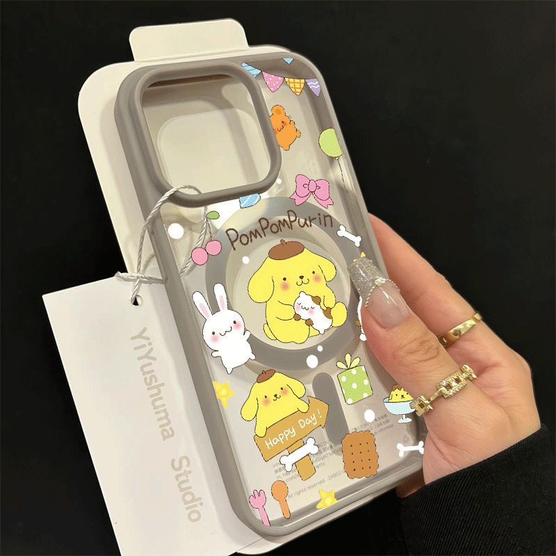 Maska za iPhone s zaštitom od pada, karikatura dizajn s magnetskim cvijećem i psićem, kožni dojam, tvrdo akrilno kućište