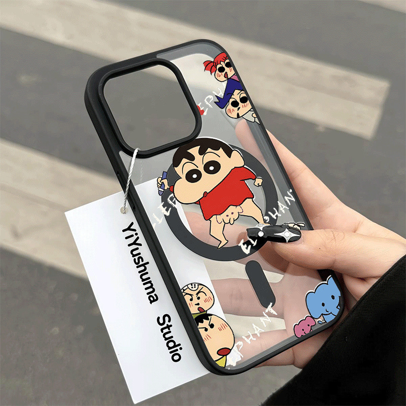 Maska za iPhone s zaštitom od pada, karikatura dizajn s magnetskim cvijećem i psićem, kožni dojam, tvrdo akrilno kućište