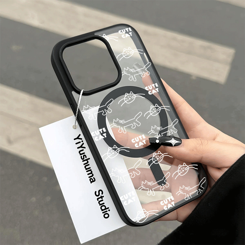 Maska za iPhone s zaštitom od pada, karikatura dizajn s magnetskim cvijećem i psićem, kožni dojam, tvrdo akrilno kućište