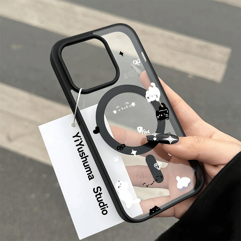 Maska za iPhone s zaštitom od pada, karikatura dizajn s magnetskim cvijećem i psićem, kožni dojam, tvrdo akrilno kućište