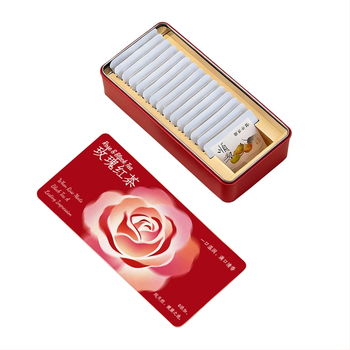 Cutie metalică goală pentru ambalaj ceai, cutie cadou cu 15 pliculețe mici pătrate – ceai alb Pu'er biscuit, design minimalist