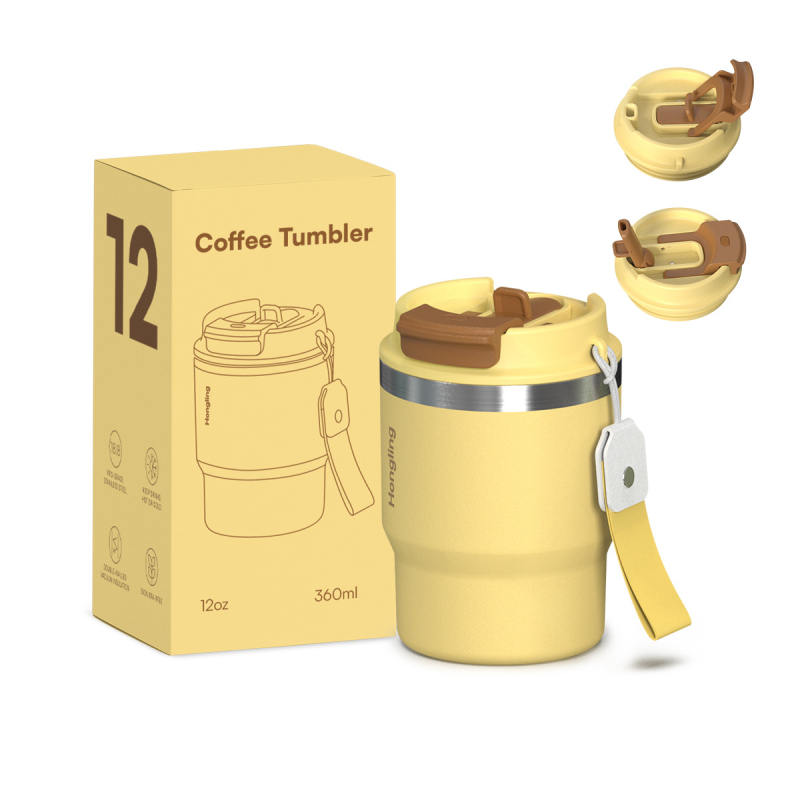 Cană termică din oțel inoxidabil, cu mâner și șnur de purtare, personalizabilă