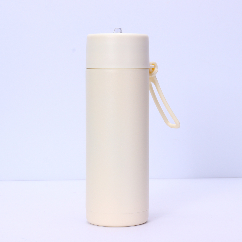 Nouă sticlă de apă sport 650 ml, cu mâner din silicon, pai, gură mare, din oțel inoxidabil izolat