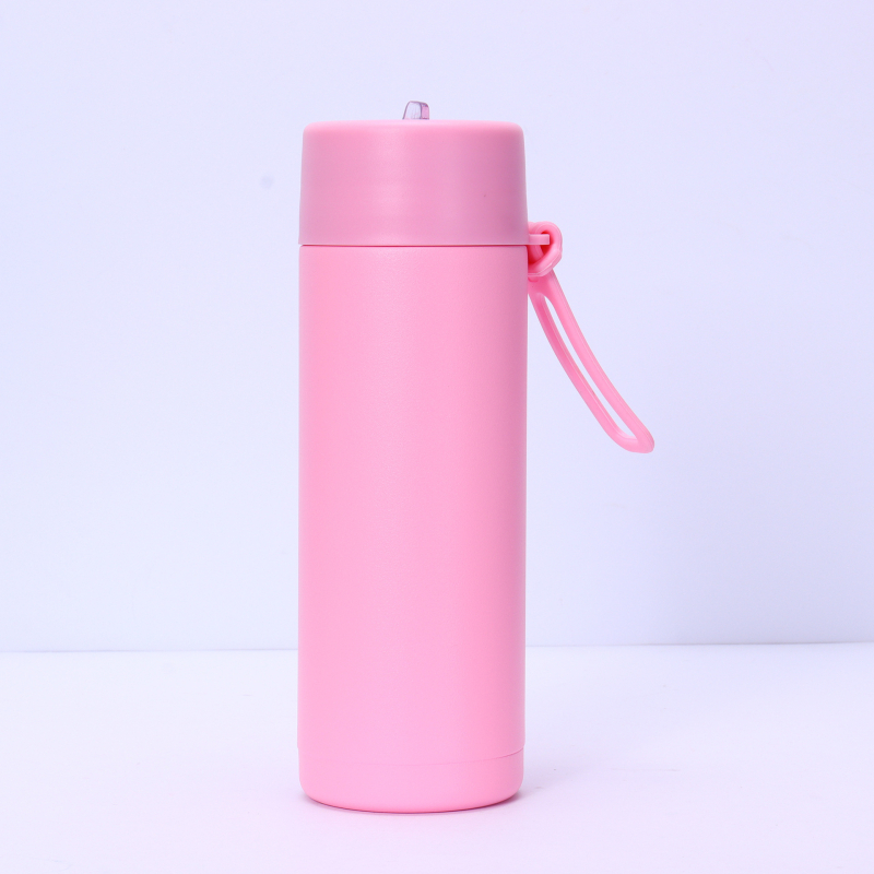 Nouă sticlă de apă sport 650 ml, cu mâner din silicon, pai, gură mare, din oțel inoxidabil izolat
