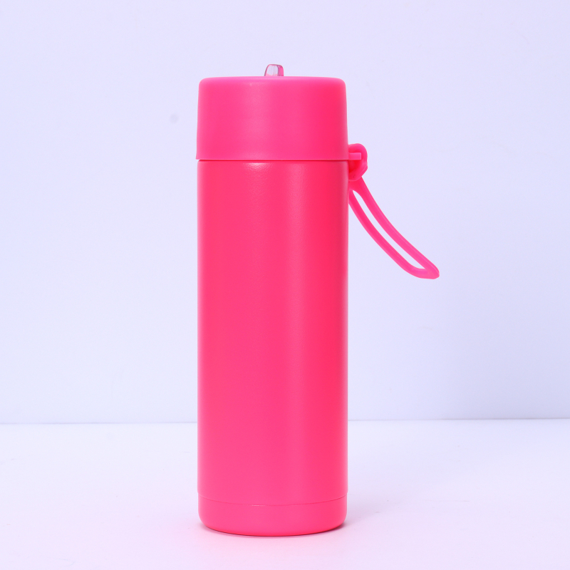 Nouă sticlă de apă sport 650 ml, cu mâner din silicon, pai, gură mare, din oțel inoxidabil izolat