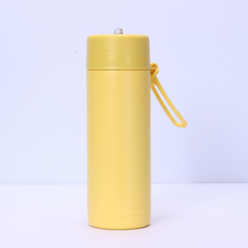 Nouă sticlă de apă sport 650 ml, cu mâner din silicon, pai, gură mare, din oțel inoxidabil izolat