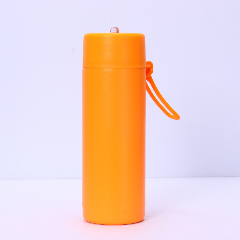 Nouă sticlă de apă sport 650 ml, cu mâner din silicon, pai, gură mare, din oțel inoxidabil izolat