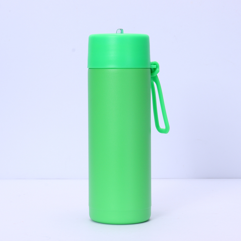 Nouă sticlă de apă sport 650 ml, cu mâner din silicon, pai, gură mare, din oțel inoxidabil izolat