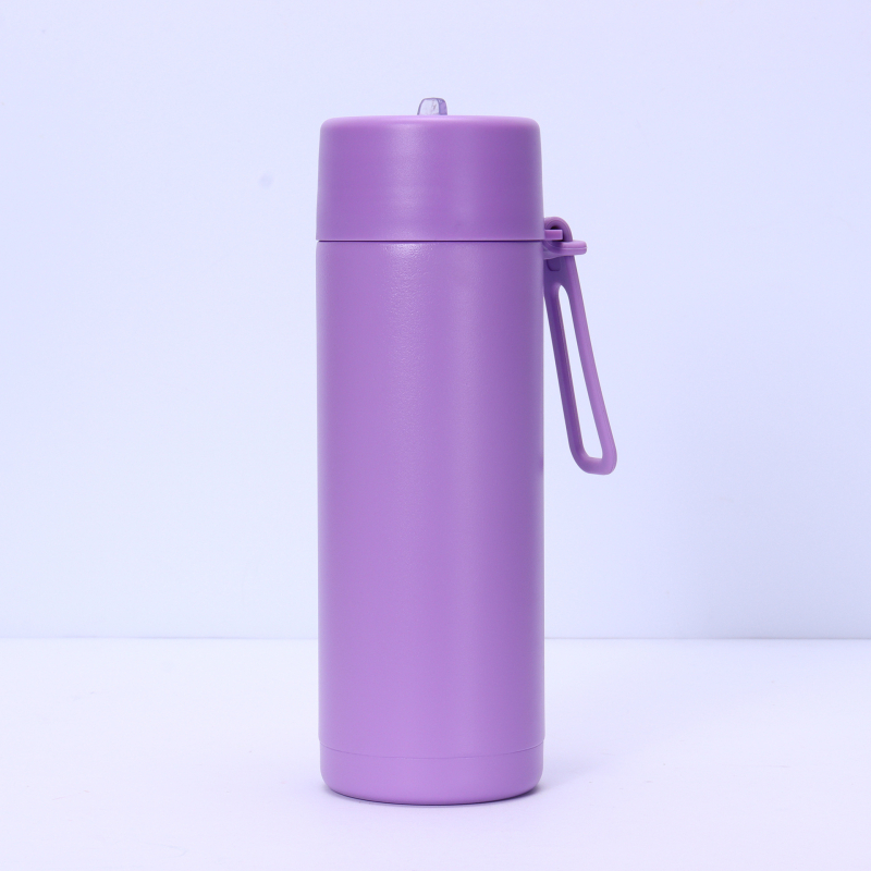 Nouă sticlă de apă sport 650 ml, cu mâner din silicon, pai, gură mare, din oțel inoxidabil izolat