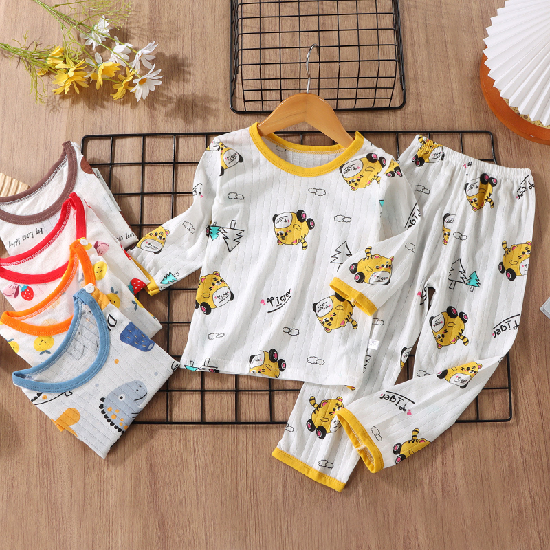 Pamut gyermekeknek készült otthoni ruházati szett, uniszex, koreai stílusú, vékony nyári pizsama.