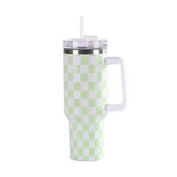 Prima generație cană termos cu model 5D tablă de șah, capacitate mare, oțel inoxidabil, 40oz, cu mâner auto