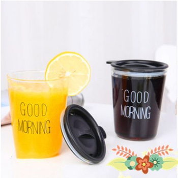 Căniță de mic dejun din sticlă borosilicat cu capac, pentru cafea, lapte sau suc, cu posibilitatea imprimării unui model