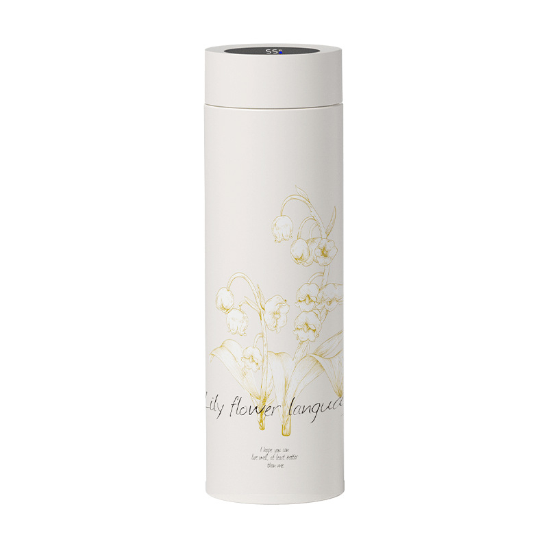 Cană termică din oțel inoxidabil 316, design Lily of the Valley, gravură logo, portabilă