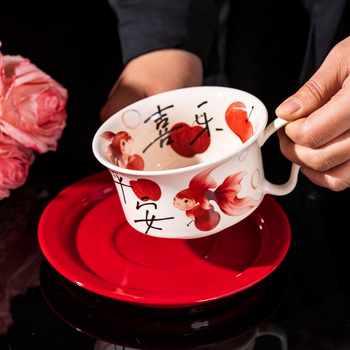 Ceașcă de cafea din ceramică, stil chinezesc nou, imprimeu cu desen animat, design festiv, cadou ideal pentru casă sau birou.