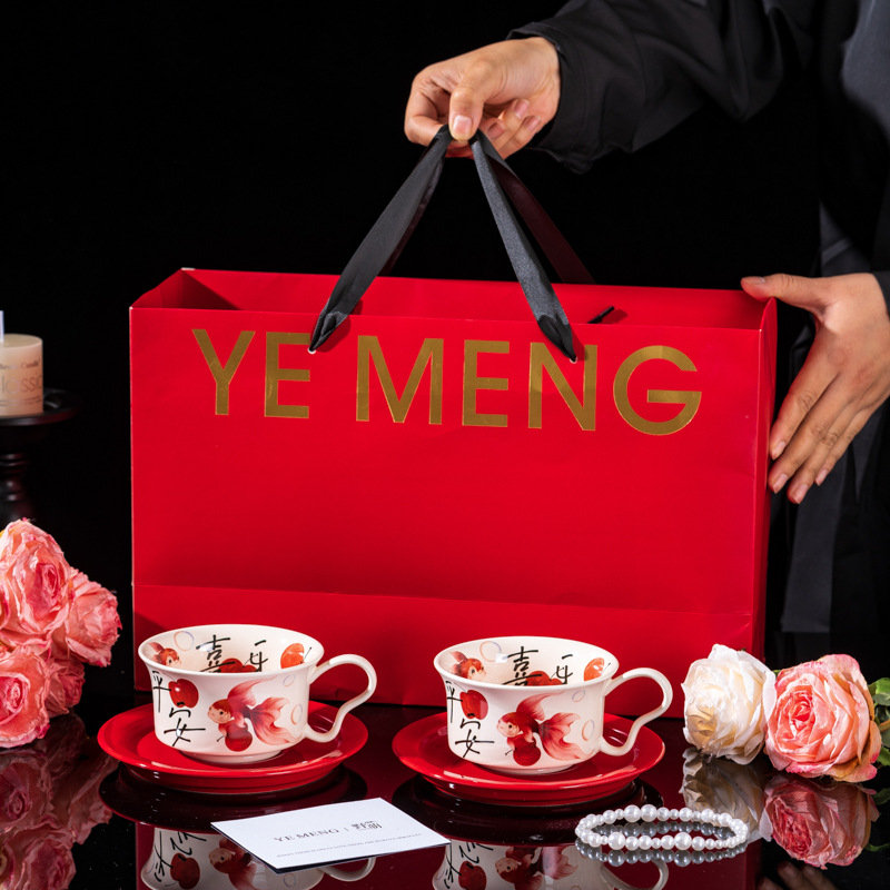 Ceașcă de cafea din ceramică, stil chinezesc nou, imprimeu cu desen animat, design festiv, cadou ideal pentru casă sau birou.