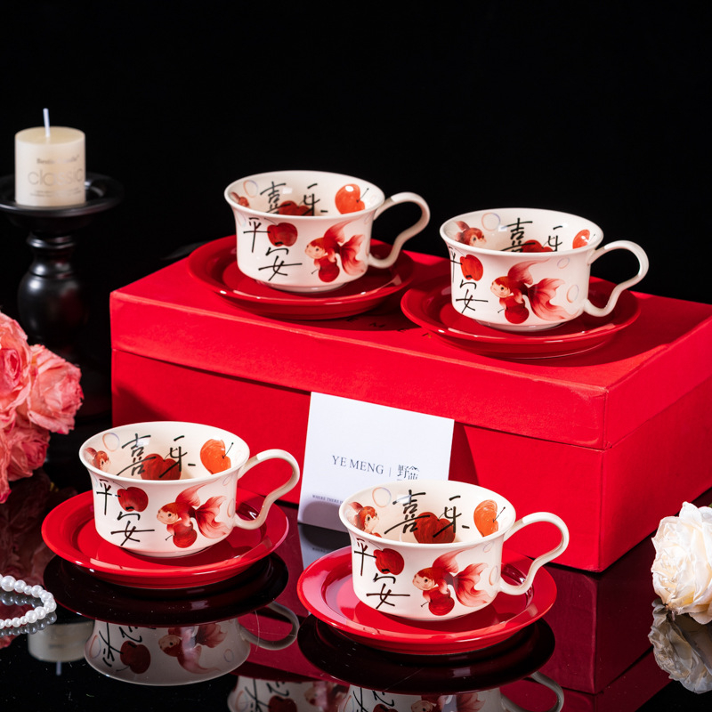 Ceașcă de cafea din ceramică, stil chinezesc nou, imprimeu cu desen animat, design festiv, cadou ideal pentru casă sau birou.