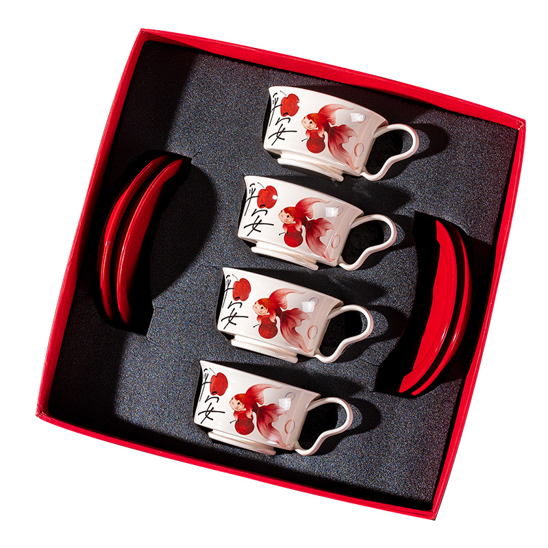 Ceașcă de cafea din ceramică, stil chinezesc nou, imprimeu cu desen animat, design festiv, cadou ideal pentru casă sau birou.