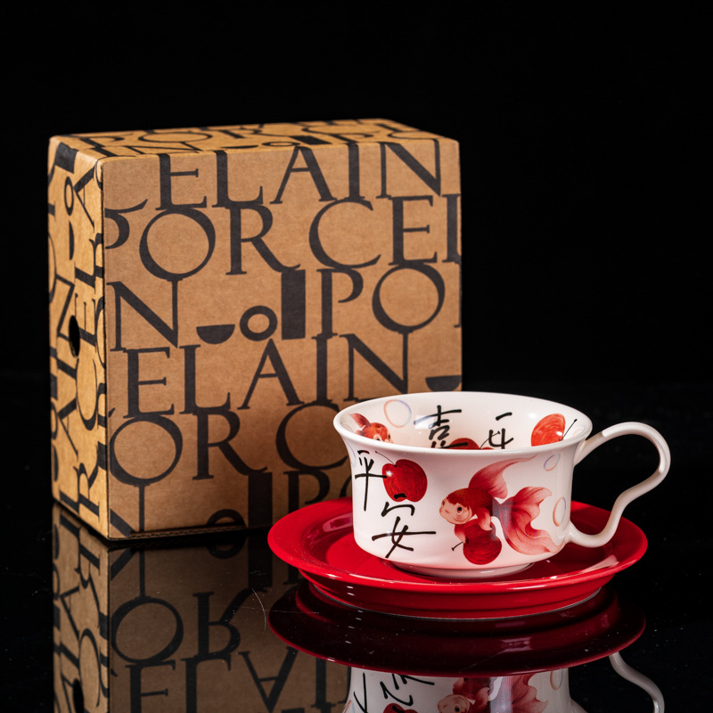 Ceașcă de cafea din ceramică, stil chinezesc nou, imprimeu cu desen animat, design festiv, cadou ideal pentru casă sau birou.