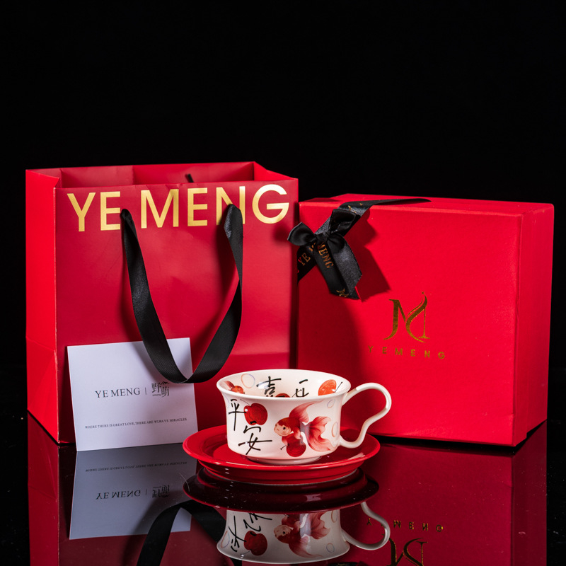 Ceașcă de cafea din ceramică, stil chinezesc nou, imprimeu cu desen animat, design festiv, cadou ideal pentru casă sau birou.