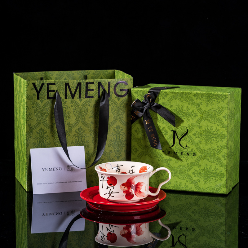 Ceașcă de cafea din ceramică, stil chinezesc nou, imprimeu cu desen animat, design festiv, cadou ideal pentru casă sau birou.