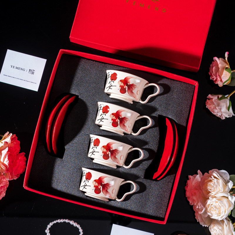 Ceașcă de cafea din ceramică, stil chinezesc nou, imprimeu cu desen animat, design festiv, cadou ideal pentru casă sau birou.