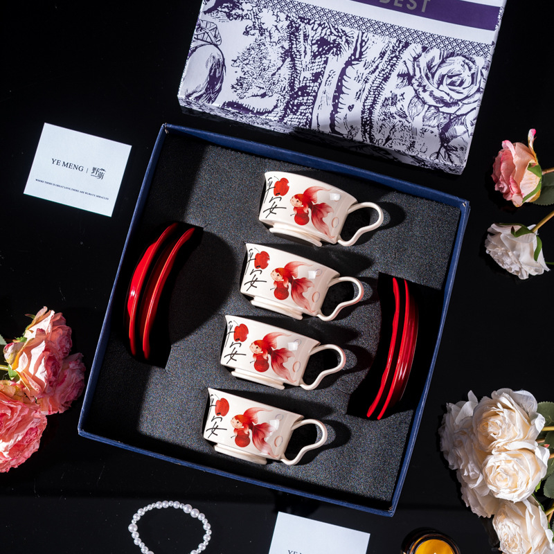 Ceașcă de cafea din ceramică, stil chinezesc nou, imprimeu cu desen animat, design festiv, cadou ideal pentru casă sau birou.