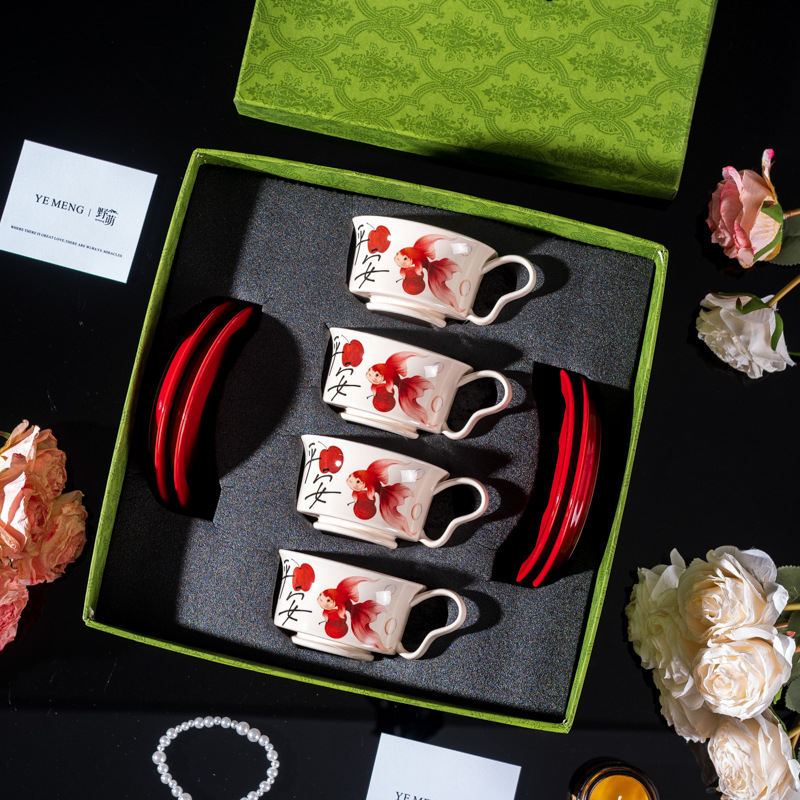 Ceașcă de cafea din ceramică, stil chinezesc nou, imprimeu cu desen animat, design festiv, cadou ideal pentru casă sau birou.