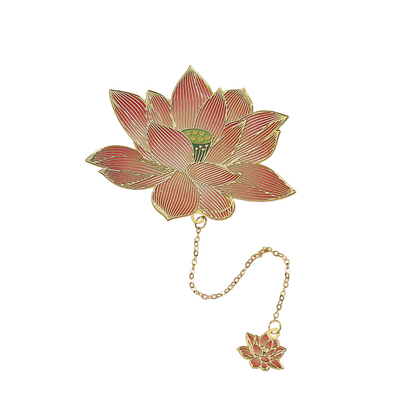 Semn de carte din metal cu libelulă și frunză de lotus, în stil clasic chinezesc — cadou pentru profesori.