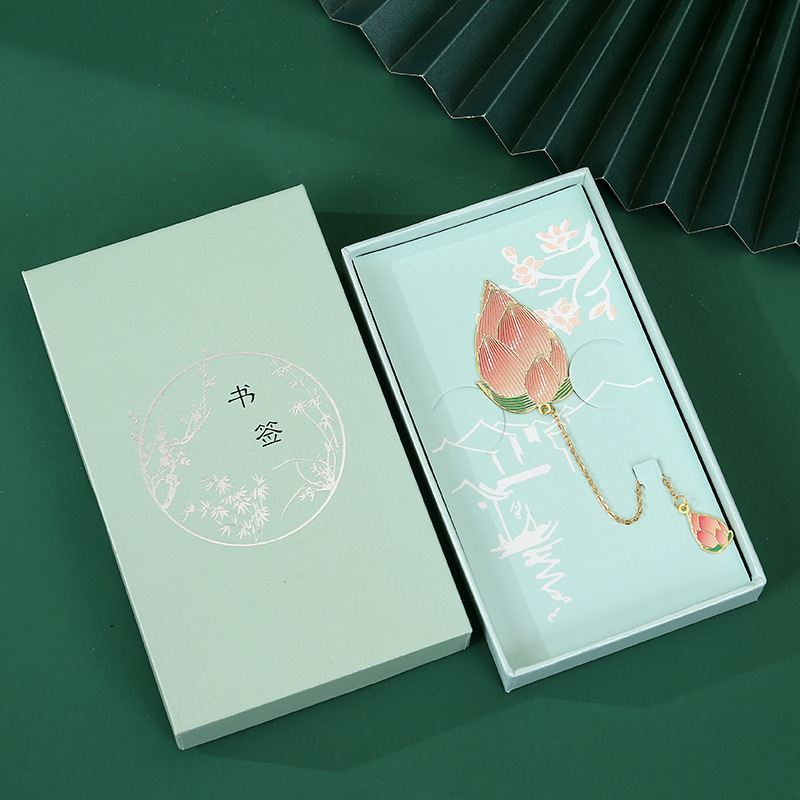 Semn de carte din metal cu libelulă și frunză de lotus, în stil clasic chinezesc — cadou pentru profesori.