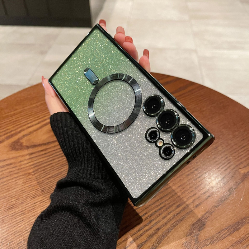 Maska s gradijentnim glitterom za Samsung Galaxy S24 Ultra i S23 — elektroplirano magnetska, prozirna, puna zaštita od pada