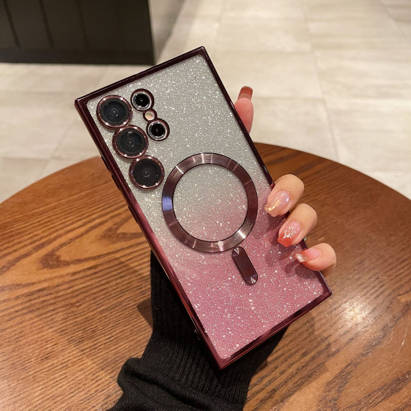 Maska s gradijentnim glitterom za Samsung Galaxy S24 Ultra i S23 — elektroplirano magnetska, prozirna, puna zaštita od pada