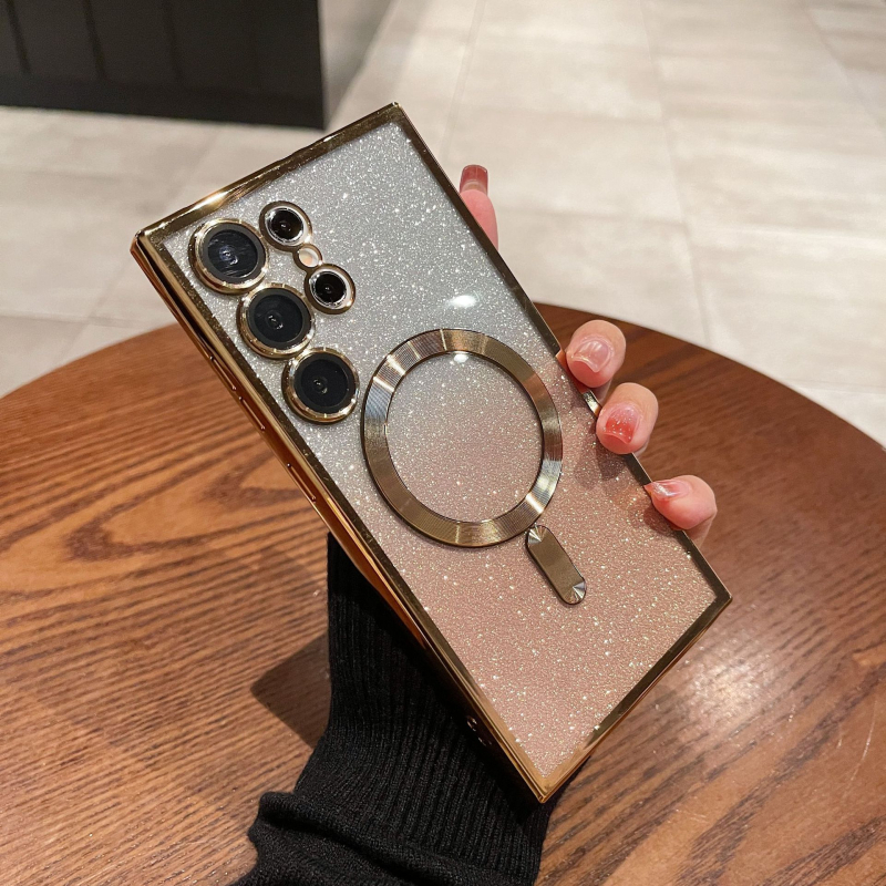 Maska s gradijentnim glitterom za Samsung Galaxy S24 Ultra i S23 — elektroplirano magnetska, prozirna, puna zaštita od pada