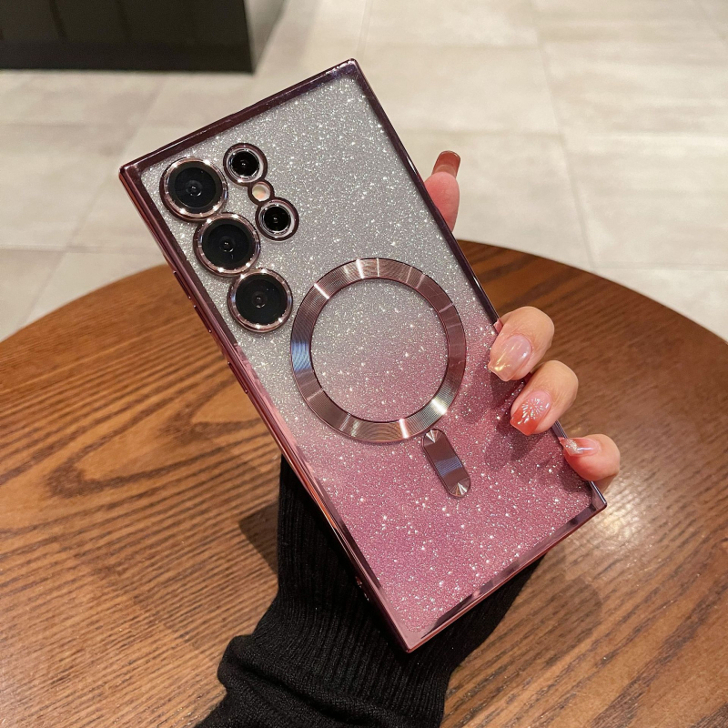 Maska s gradijentnim glitterom za Samsung Galaxy S24 Ultra i S23 — elektroplirano magnetska, prozirna, puna zaštita od pada