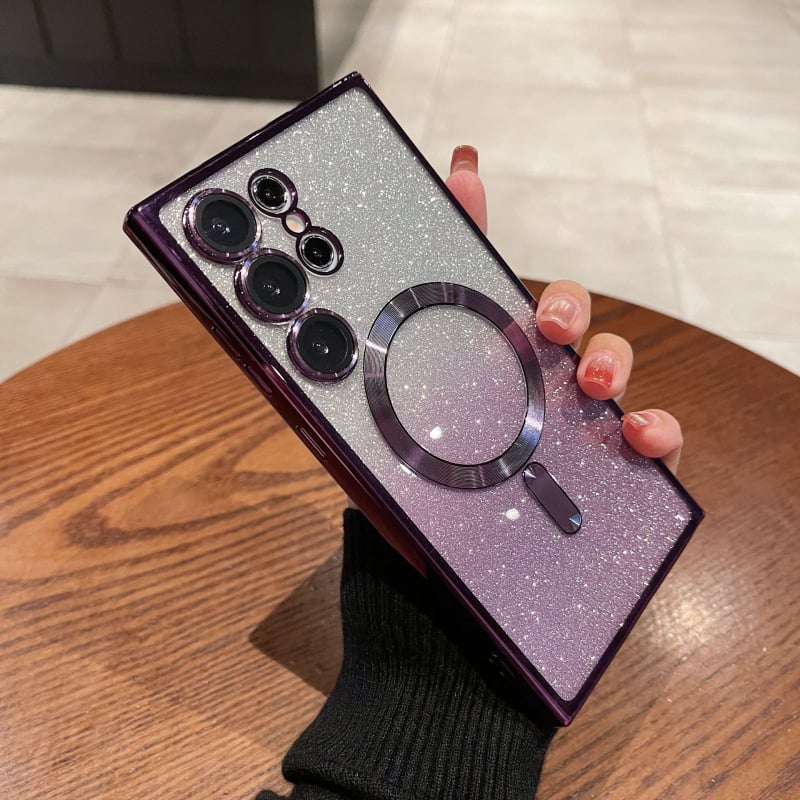 Maska s gradijentnim glitterom za Samsung Galaxy S24 Ultra i S23 — elektroplirano magnetska, prozirna, puna zaštita od pada
