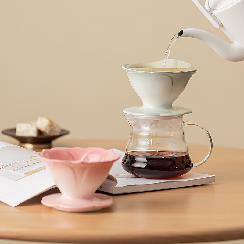 Vas pour-over manual, cu filtru și scară de măsurare, cană pentru cold brew și set de carafe din sticlă