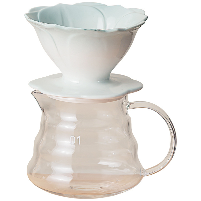 Vas pour-over manual, cu filtru și scară de măsurare, cană pentru cold brew și set de carafe din sticlă