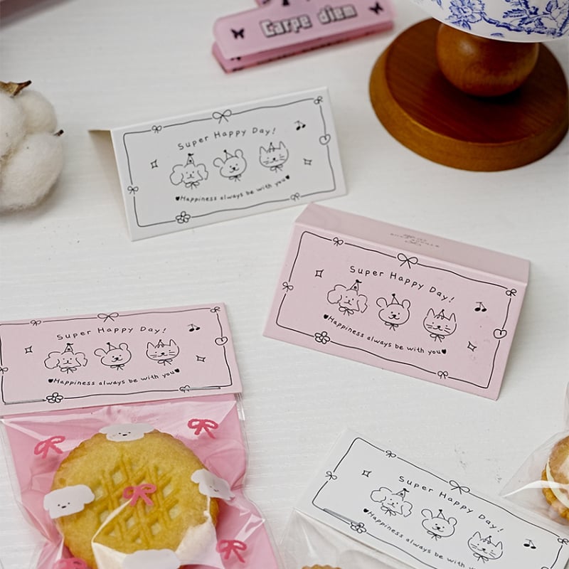 Etichetă de ambalaj în stil Ins cu fundă, etichetă de ambalaj, card pliabil pe spate, 8×8 cm (pliat la 8×4 cm)