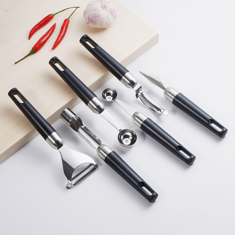 Cuțit pentru fructe din oțel inoxidabil 304, stil chinezesc nou, cu decupaj ornamental pentru coajă, tăietor pentru miezul mărului și unealtă pentru formarea bilelor de fructe