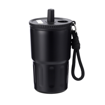 Cană izolată din oțel inoxidabil 316 cu pai, cană de cafea portabilă cu șnur de purtare
