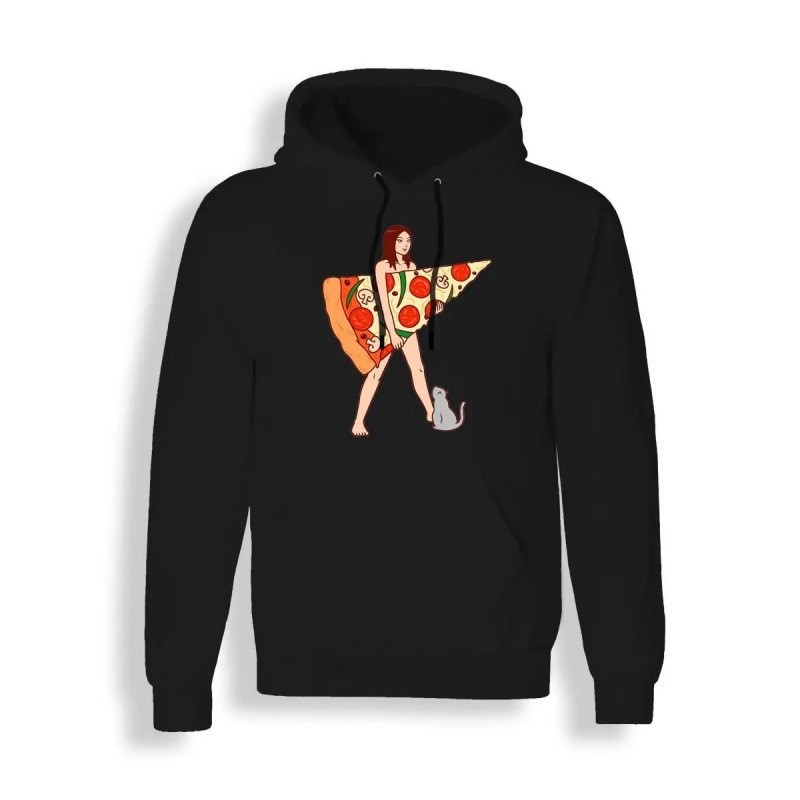 Pizza illusztrációs kapucnis pulóver, európai méret