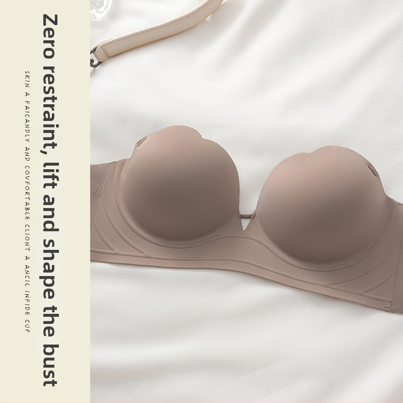 Bezšvový strapless podprsenka s tvarovanými košíčkami pre malé prsia, push-up, proti poklesu, bez kovových kostíc