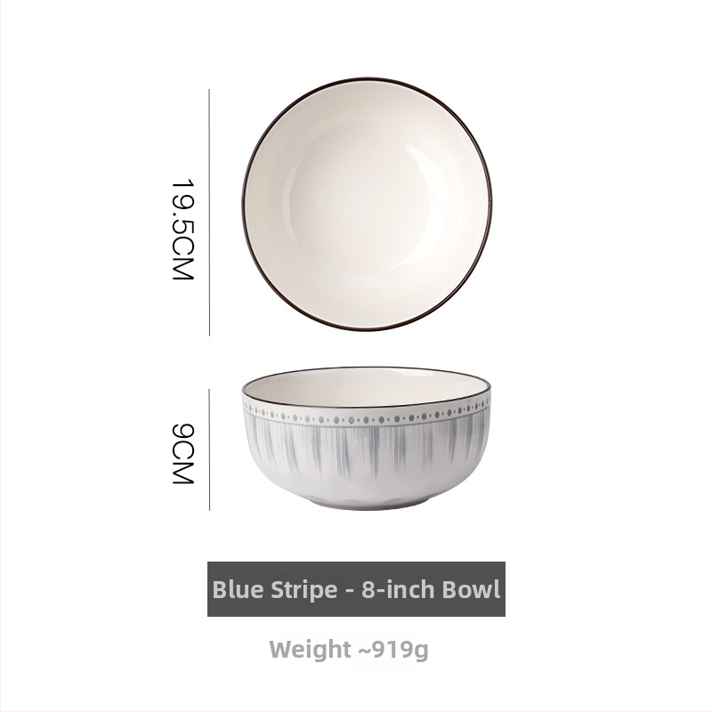 Set de boluri și farfurii ceramice pentru uz casnic, în stil japonez și coreean, rotund, diametru aproximativ 20 cm, compatibil cu cuptorul cu microunde