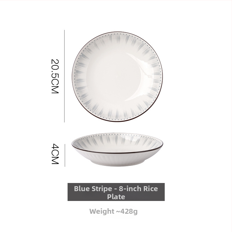 Set de boluri și farfurii ceramice pentru uz casnic, în stil japonez și coreean, rotund, diametru aproximativ 20 cm, compatibil cu cuptorul cu microunde