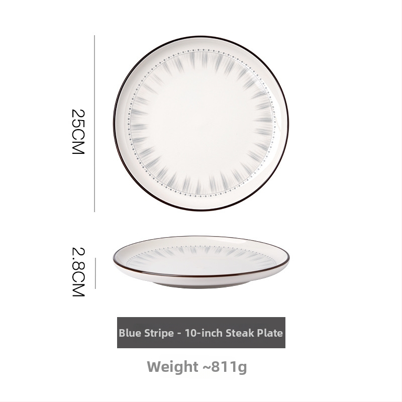 Set de boluri și farfurii ceramice pentru uz casnic, în stil japonez și coreean, rotund, diametru aproximativ 20 cm, compatibil cu cuptorul cu microunde