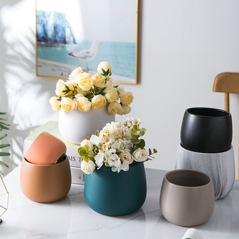 Ghiveci ceramic cu finisaj placat cu aur și model marmorat – rotund, stil nordic minimalist, pentru hidroponie și suculente
